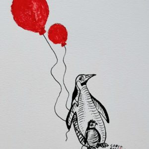 pinguin met ballonnen